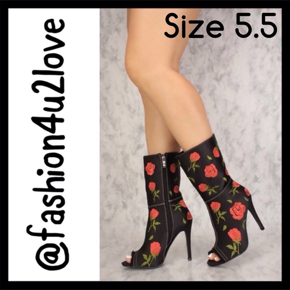 M&L Beverly Hills Shoes - Floral Embroidered Peep Toe Booties